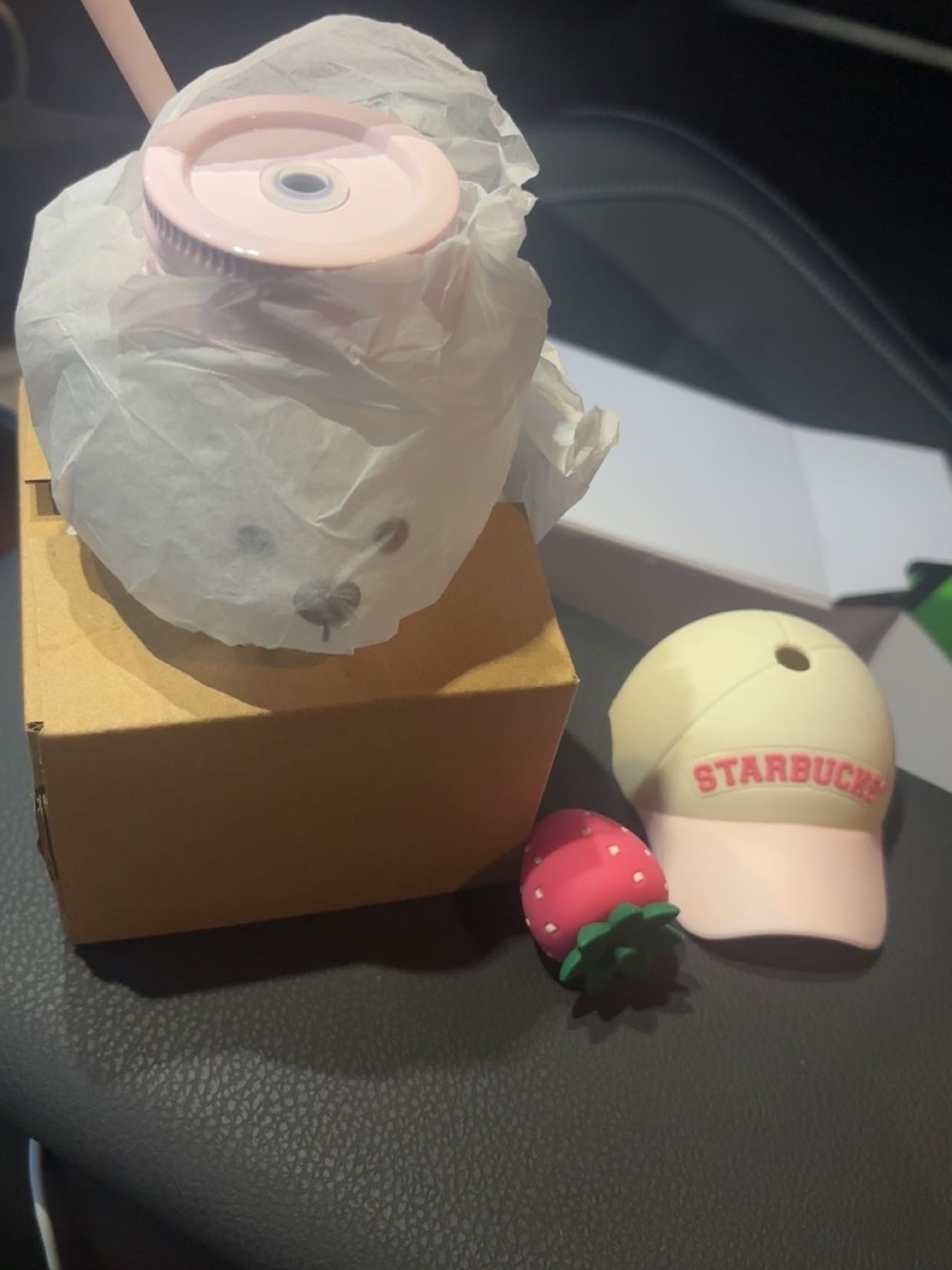 Starbucks Pink & Cream Bearista Cup Topper Set with Strawberry Charm